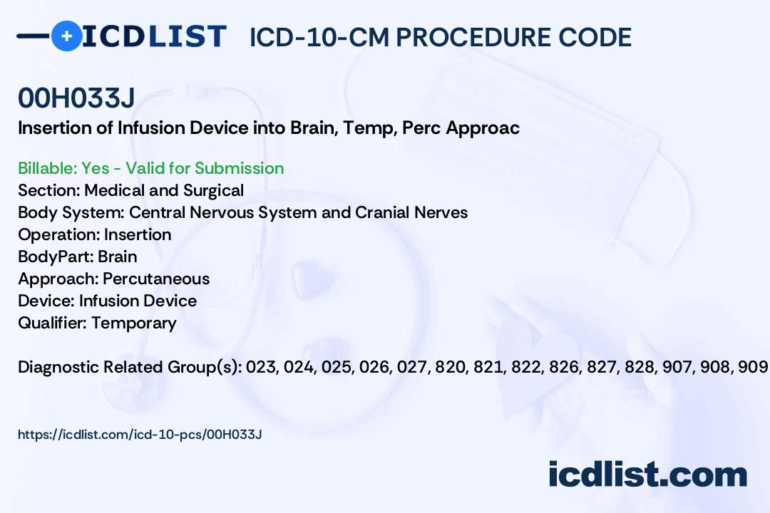 ICD-10-PCS Procedure Code 00H033J - Insertion of Infusion Device