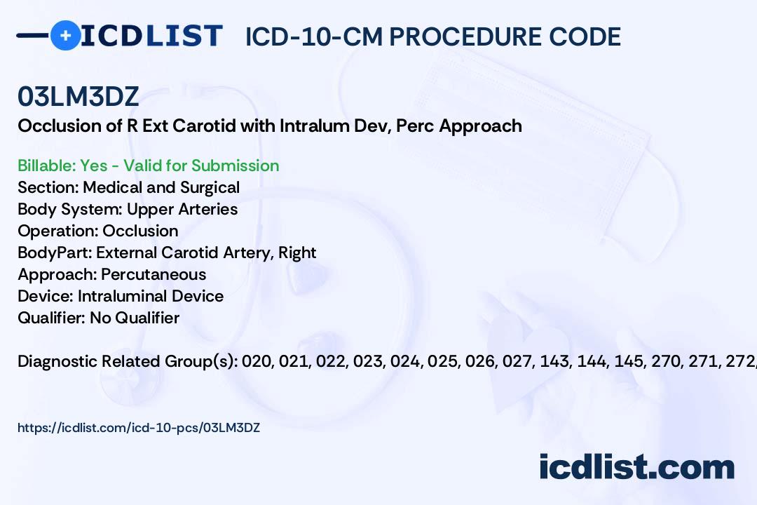 ICD-10-PCS Procedure Code 03LM3DZ - Occlusion of Right External 