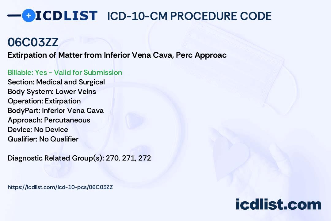 06C03ZZ - Extirpation of Matter from Inferior Vena… - ICD-10-PCS