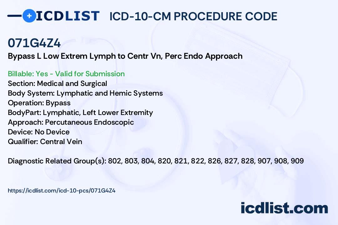 ICD10PCS Procedure Code 071G4Z4 Bypass Left Lower Extremity