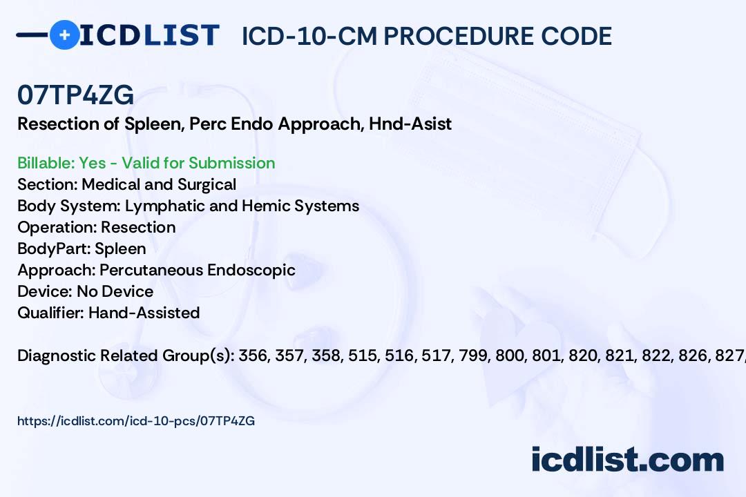 ICD-10-PCS Procedure Code 07TP4ZG - Resection of Spleen, Percutaneous ...