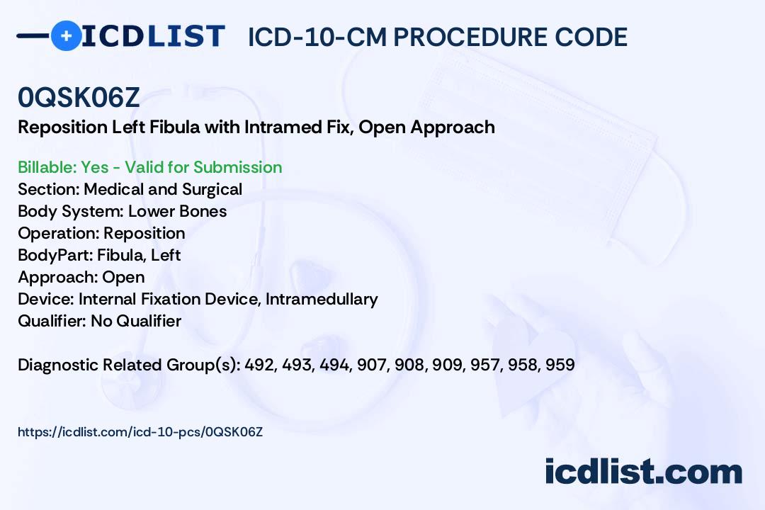 ICD10PCS Procedure Code 0QSK06Z Reposition Left Fibula with