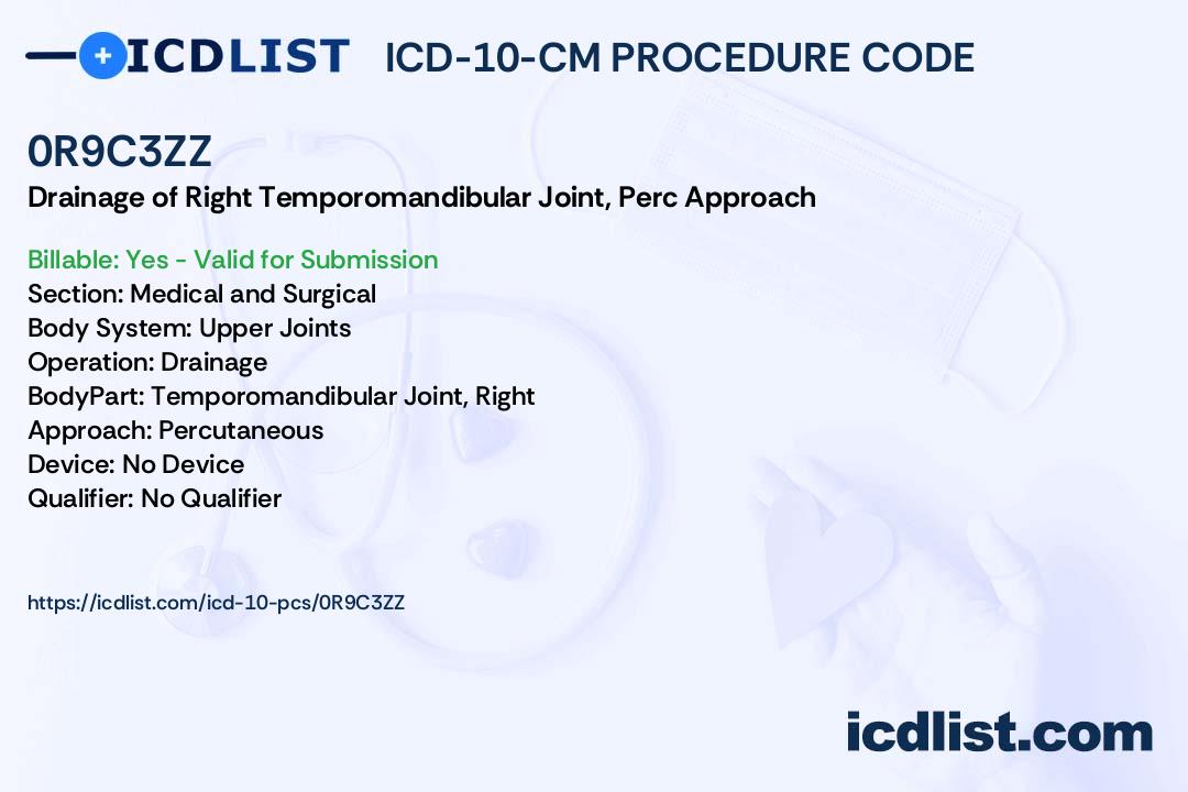 ICD-10-PCS Procedure Code 0R9C3ZZ - Drainage of Right Temporomandibular ...