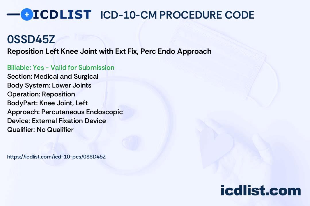 ICD10PCS Procedure Code 0SSD45Z Reposition Left Knee Joint with