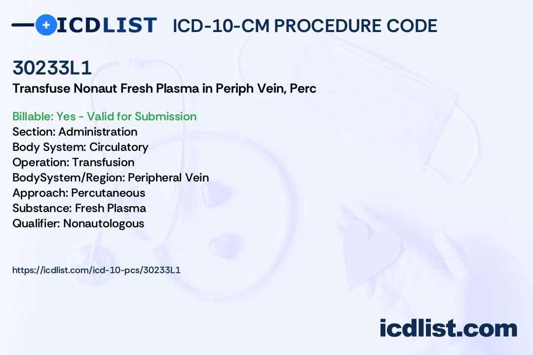 ICD-10-PCS Procedure Code 30233L1 - Transfusion of Nonautologous Fresh ...