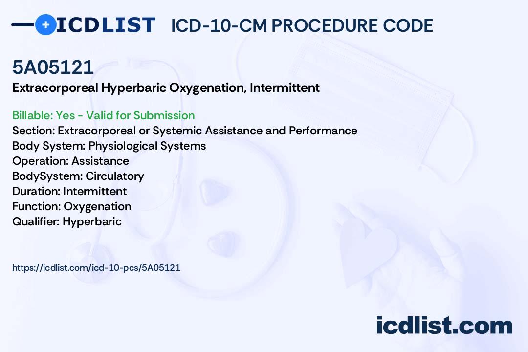 ICD10PCS Procedure Code 5A05121 Extracorporeal Hyperbaric