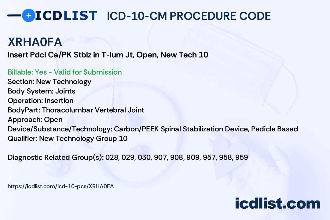 ICD10PCS Procedure Code XRHA0FA Insertion of Pedicle Based Carbon