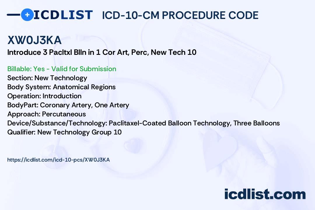 ICD-10-PCS Procedure Code XW0J3KA - Introduction of Paclitaxel