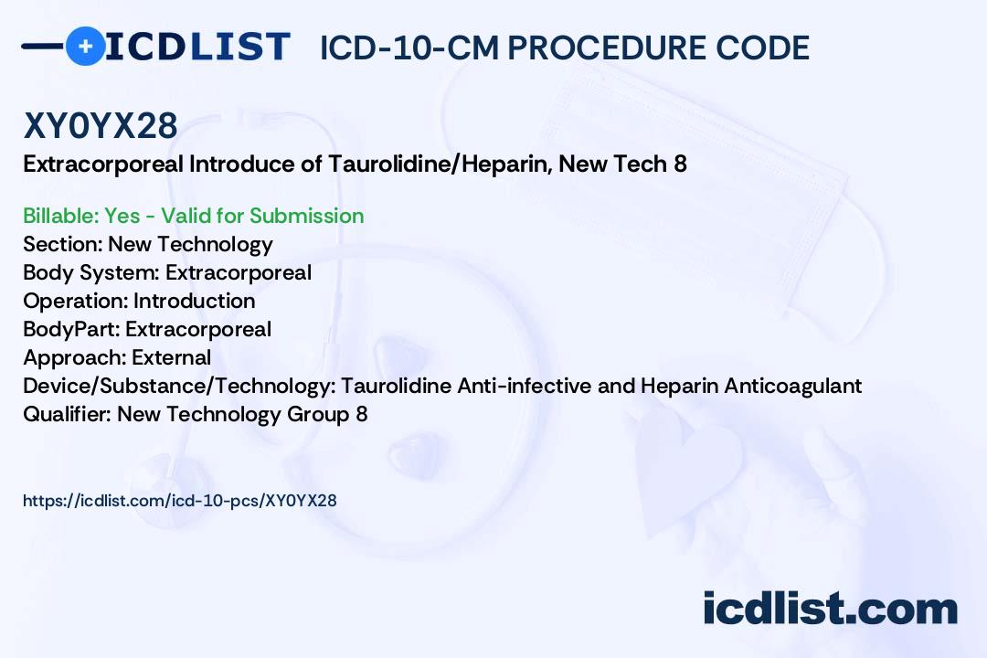 ICD10PCS Procedure Code XY0YX28 Extracorporeal Introduction of