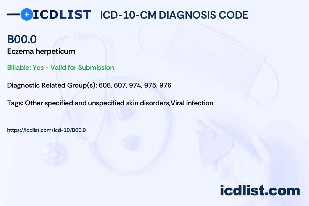 ICD10CM Diagnosis Code B00.0 Eczema herpeticum