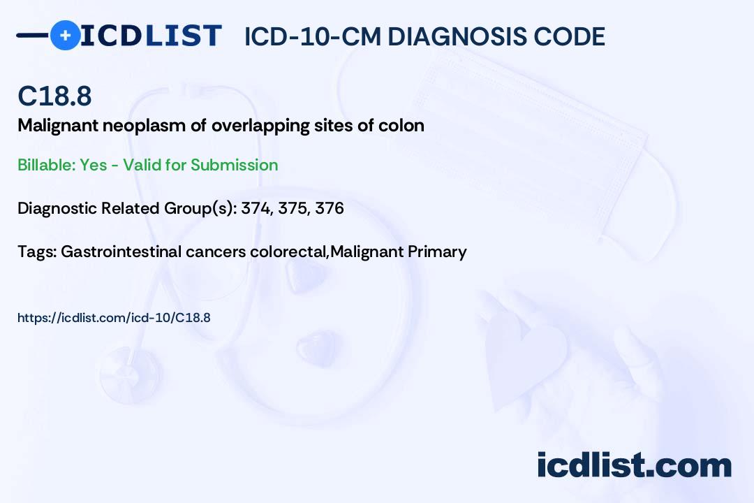 ICD10CM Diagnosis Code C18.8 Malignant neoplasm of overlapping