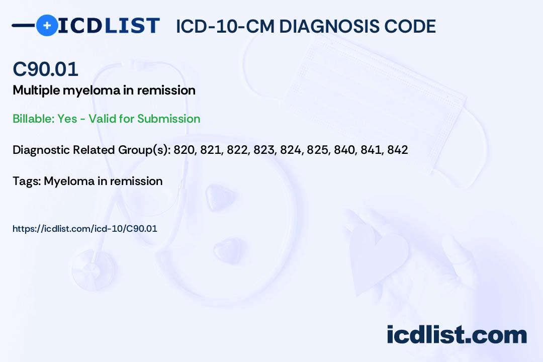 ICD10CM Diagnosis Code C90.01 Multiple myeloma in remission