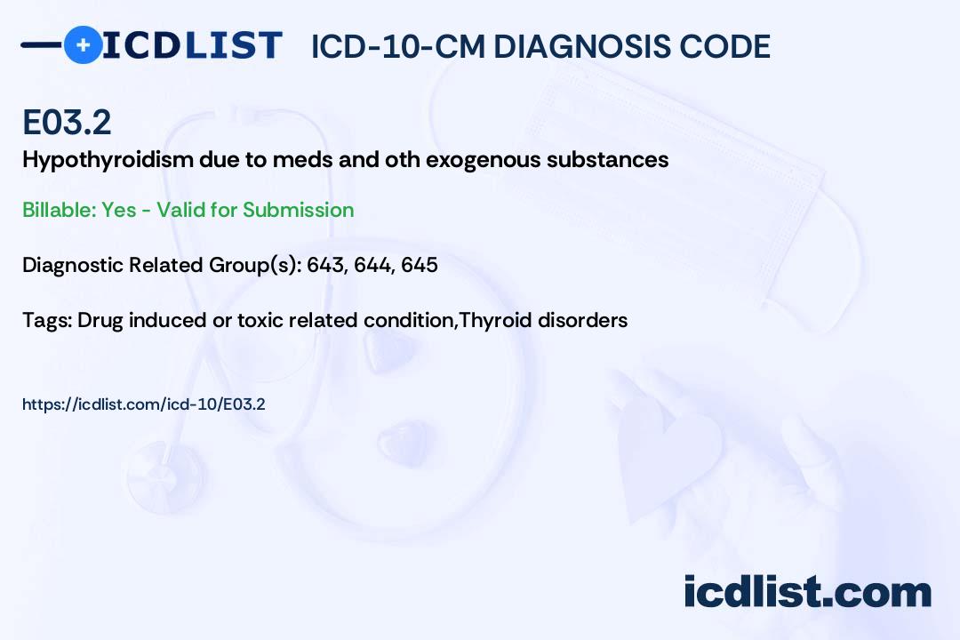 ICD10CM Diagnosis Code E03.2 Hypothyroidism due to medicaments and