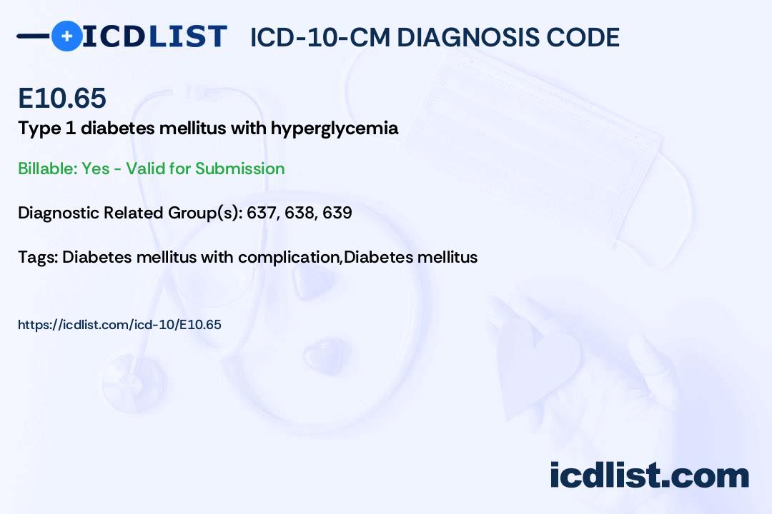 ICD10CM Diagnosis Code E10.65 Type 1 diabetes mellitus with