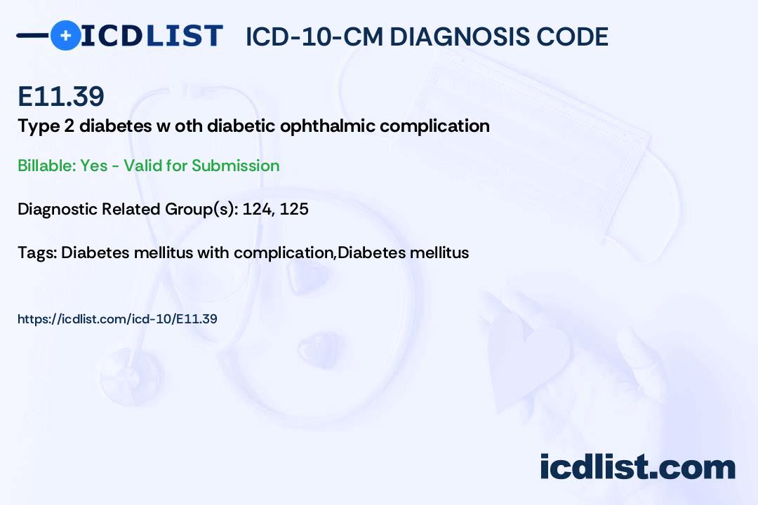 ICD10CM Diagnosis Code E11.39 Type 2 diabetes mellitus with other
