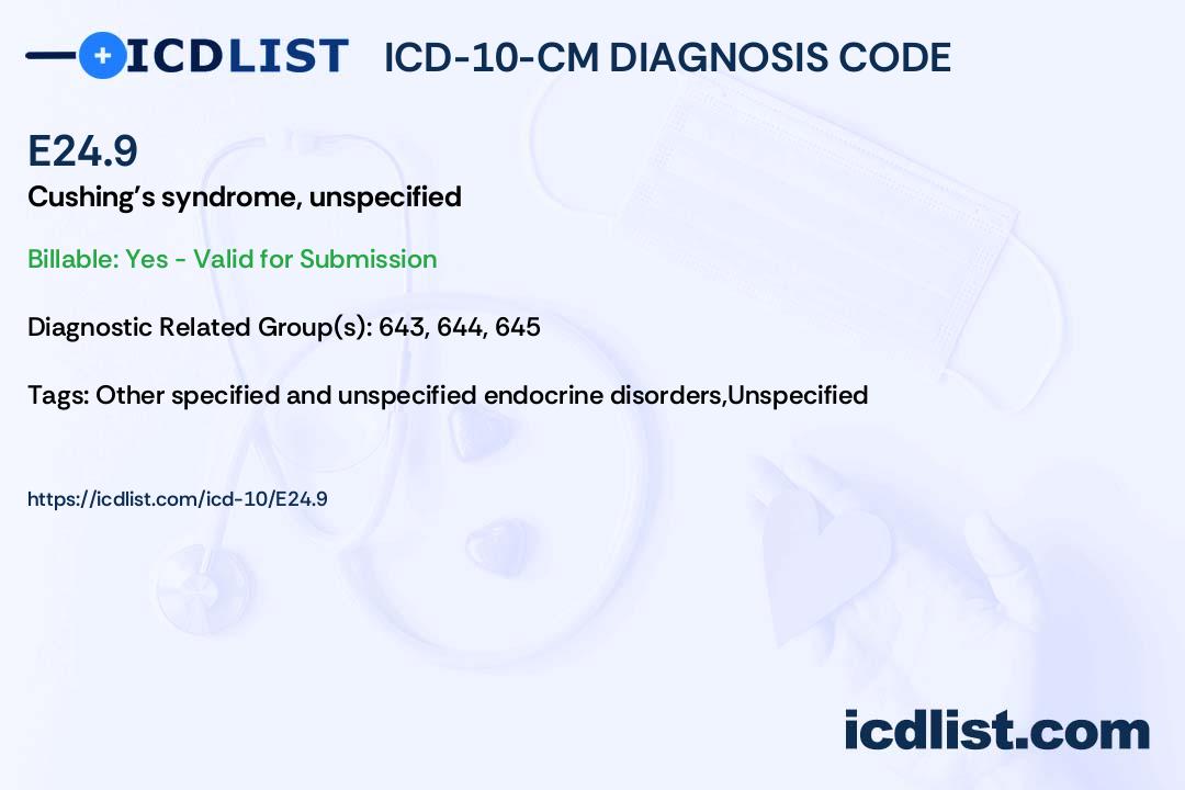 ICD10CM Diagnosis Code E24.9 Cushing's syndrome, unspecified