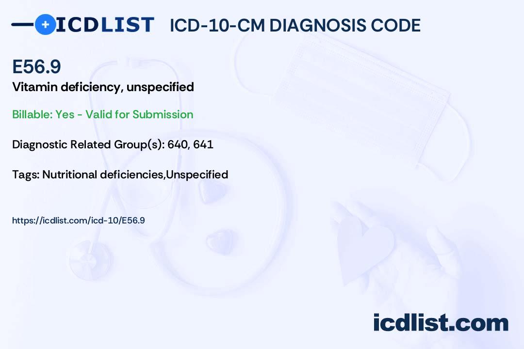 ICD10CM Diagnosis Code E56.9 Vitamin deficiency, unspecified