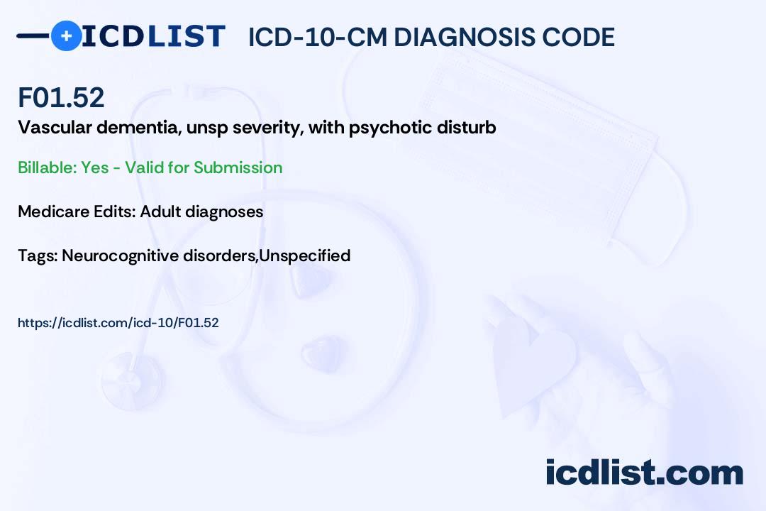 Icd 10 cm diagnosis code f01 52 vascular dementia unspecified