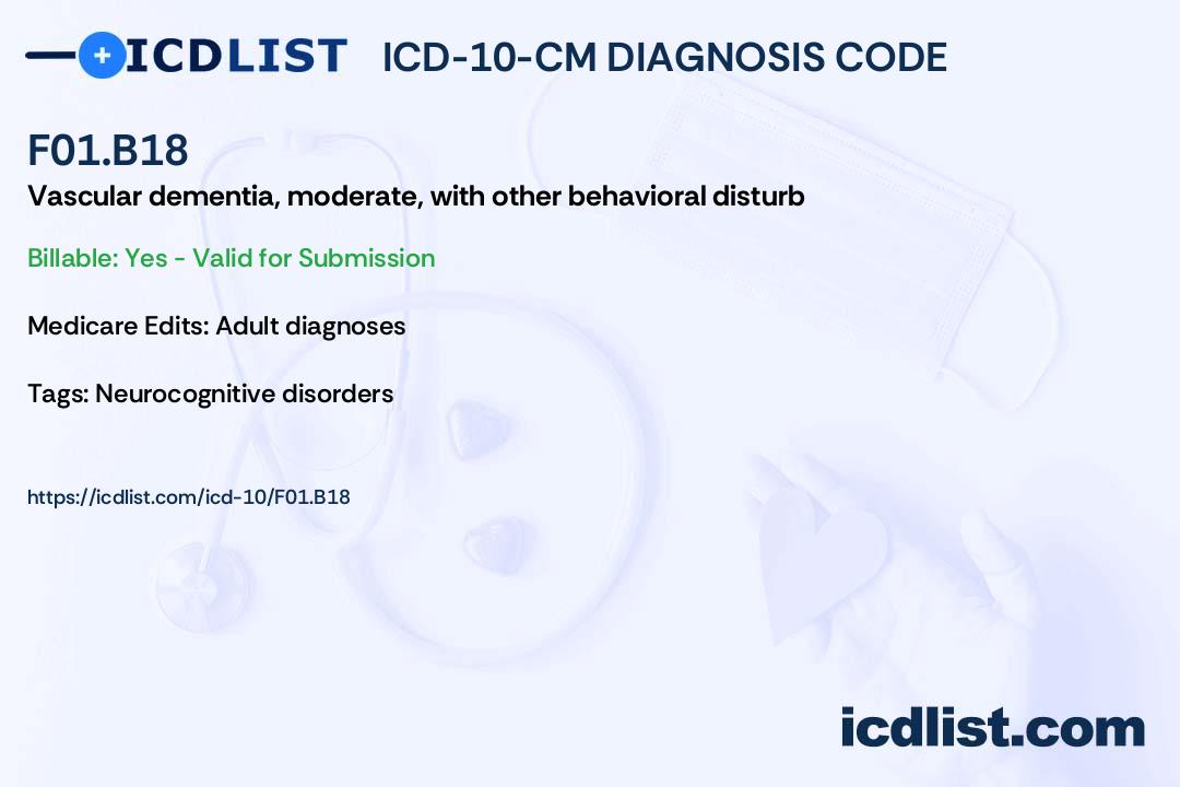 Icd 10 cm diagnosis code f01 b18 vascular dementia moderate with