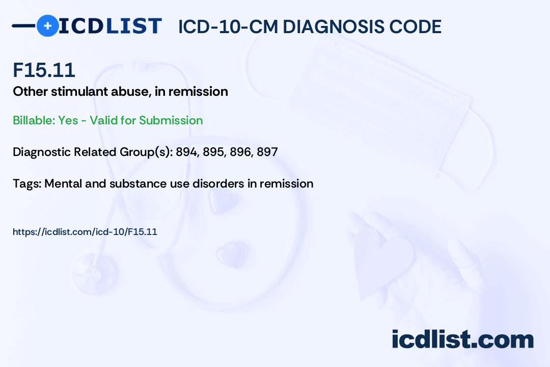 ICD10CM Diagnosis Code F15.11 Other stimulant abuse, in remission