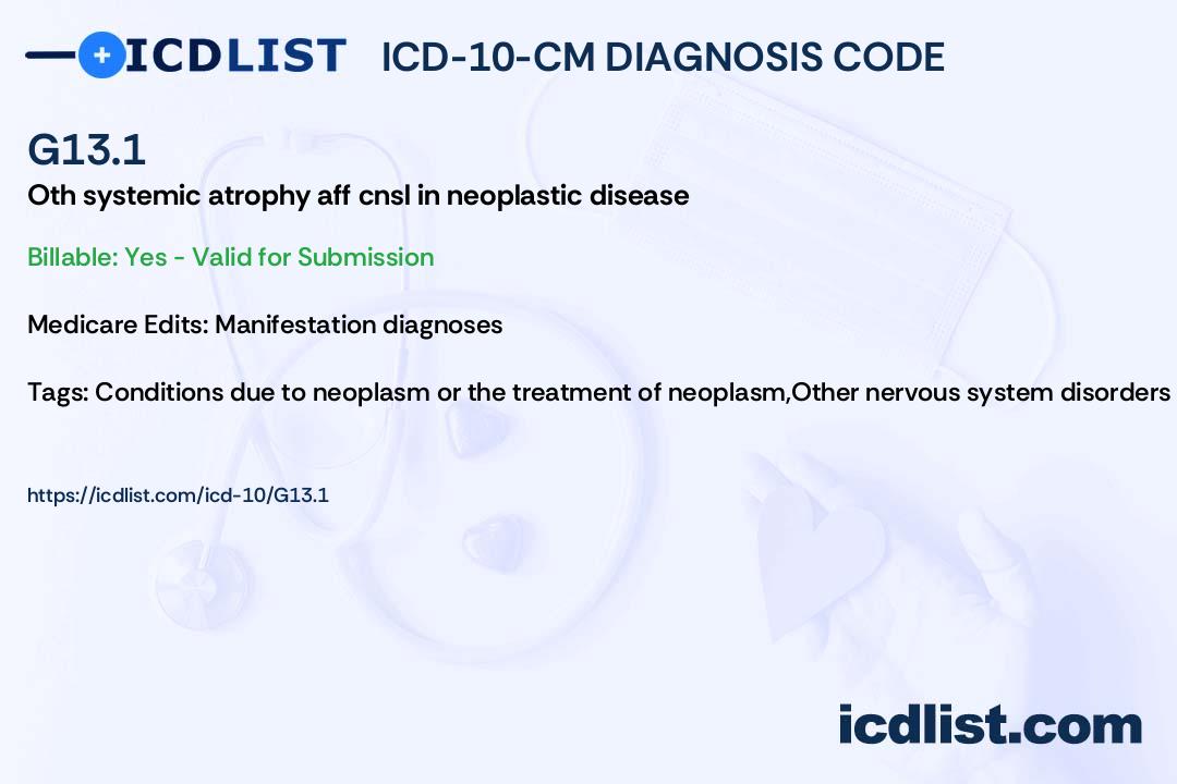 ICD-10-CM Diagnosis Code G13.1 - Other systemic atrophy primarily