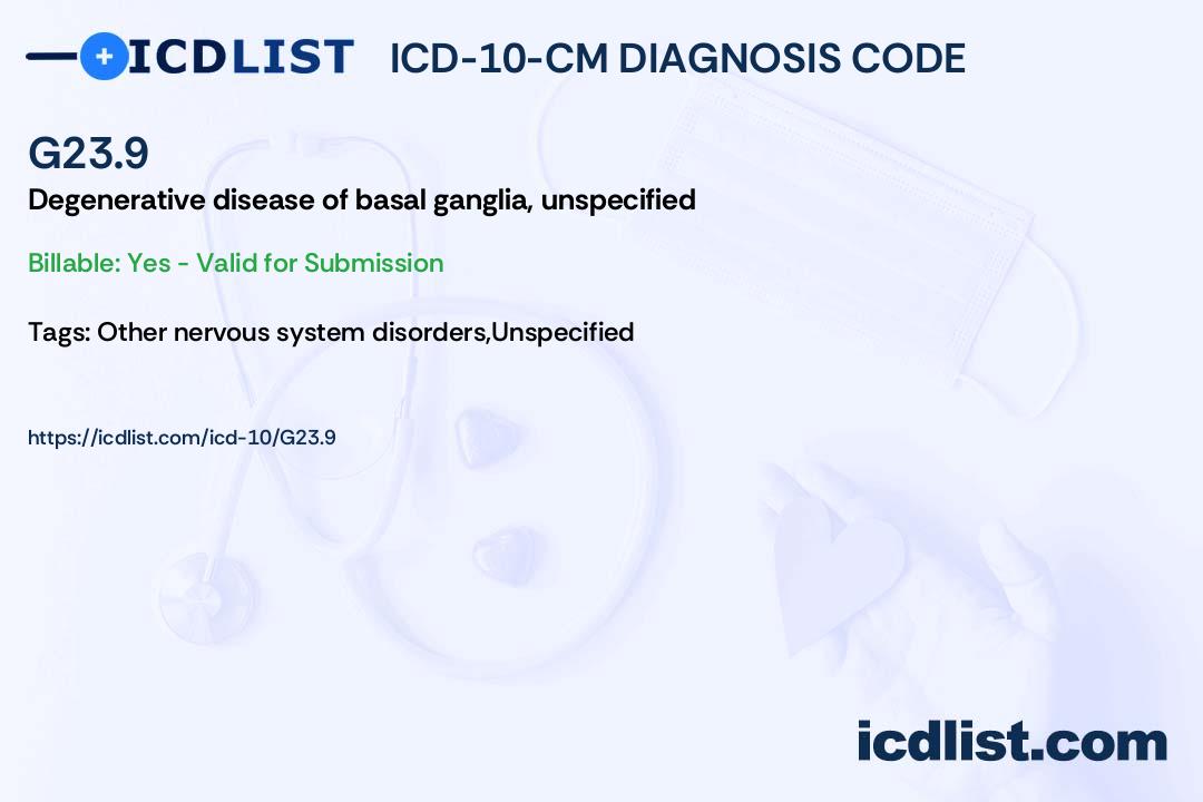 ICD10CM Diagnosis Code G23.9 Degenerative disease of basal ganglia