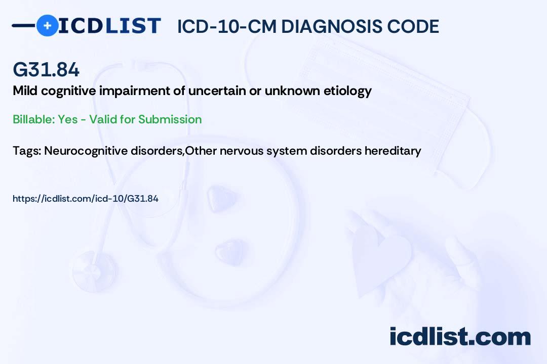 ICD-10-CM Diagnosis Code G31.84 - Mild cognitive impairment of 
