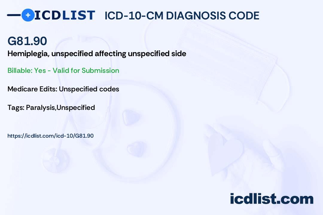 ICD-10-CM Diagnosis Code G81.90 - Hemiplegia, unspecified