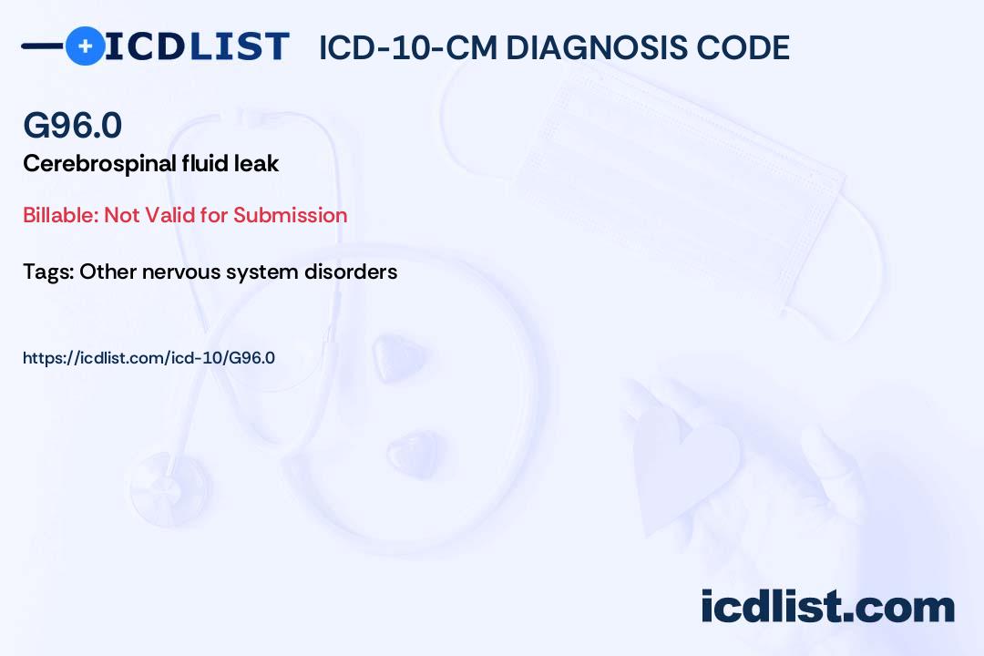 ICD-10-CM Diagnosis Code G96.0 - Cerebrospinal fluid leak
