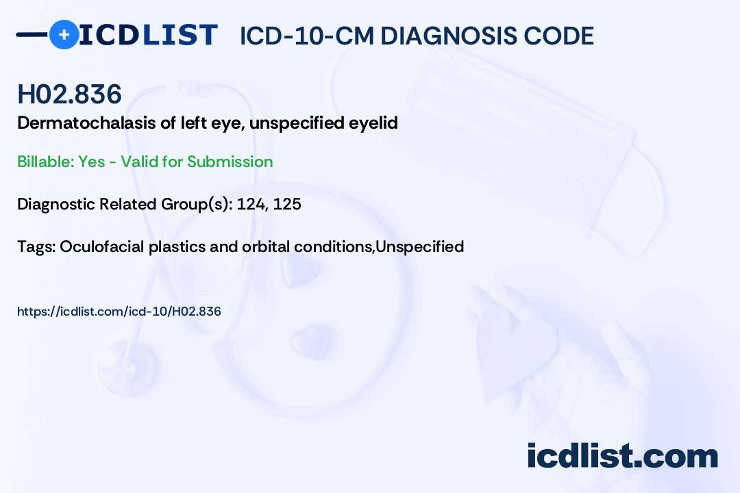 ICD10CM Diagnosis Code H02.836 Dermatochalasis of left eye