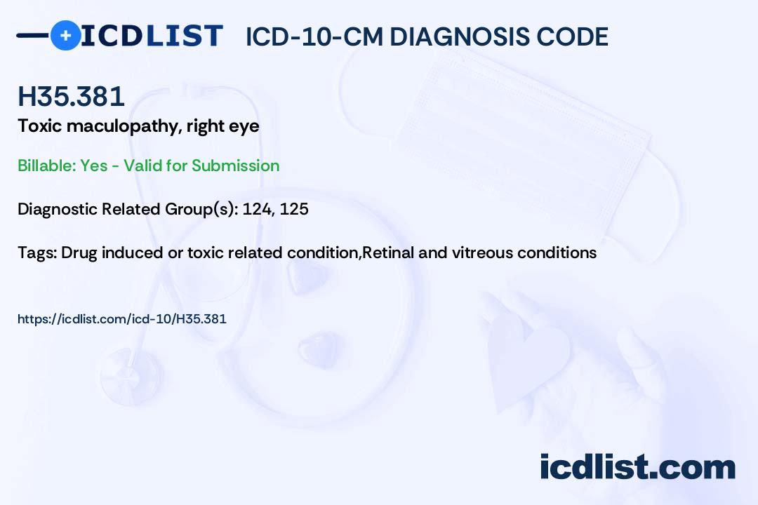 ICD-10-CM Diagnosis Code H35.381 - Toxic maculopathy, right eye