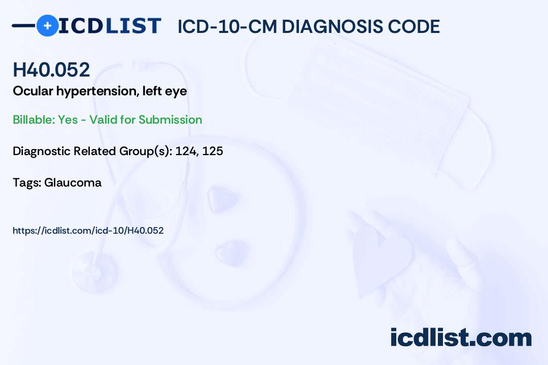 ICD10CM Diagnosis Code H40.052 Ocular hypertension, left eye