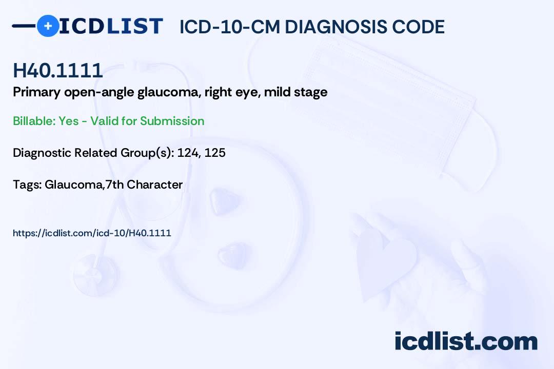 ICD10CM Diagnosis Code H40.1111 Primary openangle right