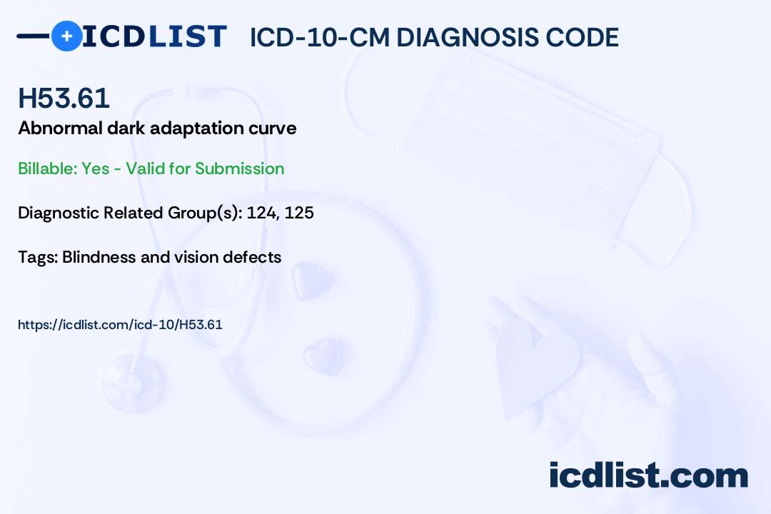 ICD10CM Diagnosis Code H53.61 Abnormal dark adaptation curve