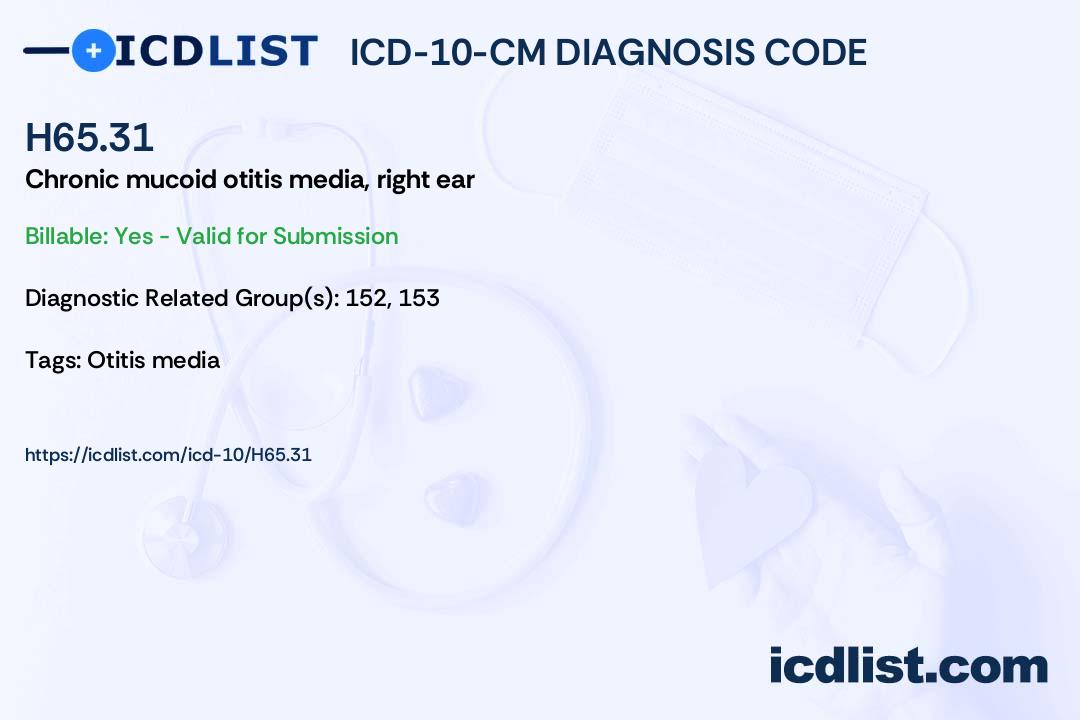 ICD-10-CM Diagnosis Code H65.31 - Chronic mucoid otitis media, right ear