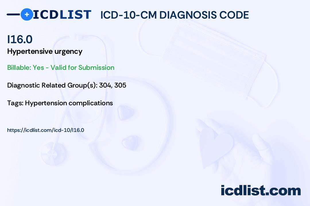 ICD-10-CM Diagnosis Code I16.0 - Hypertensive urgency