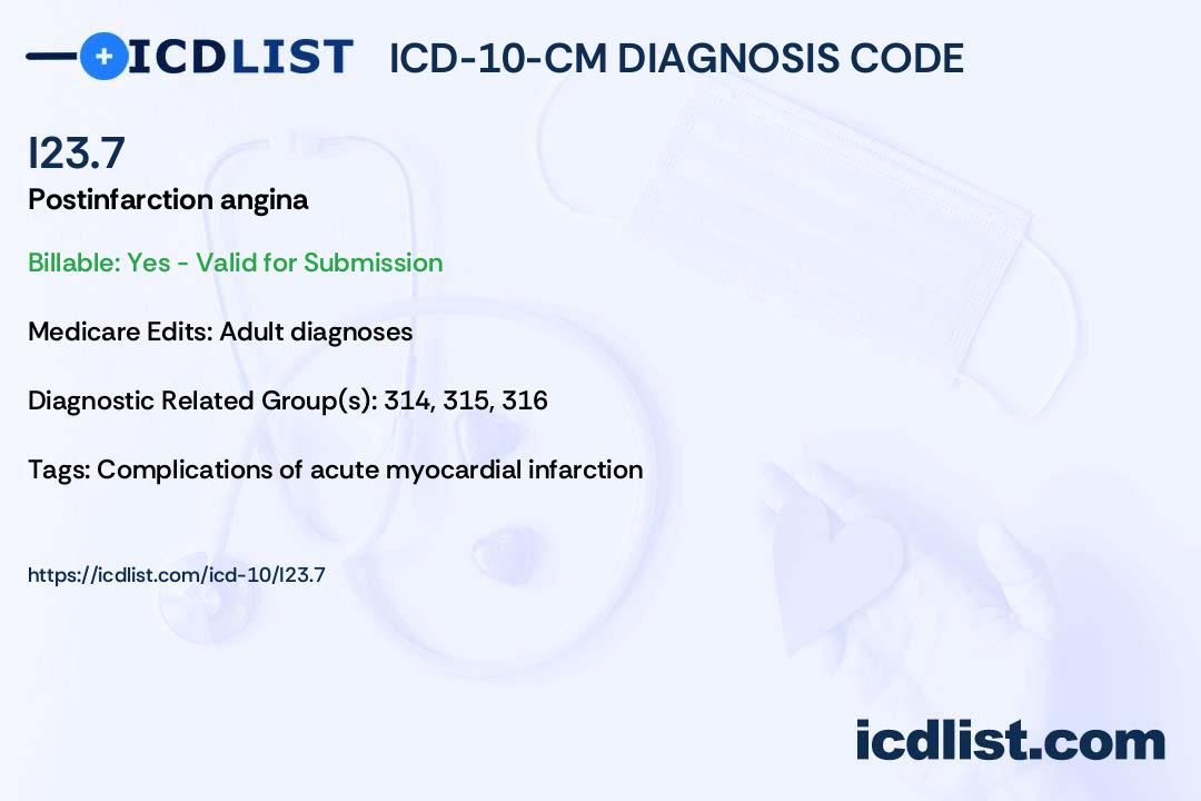 ICD-10-CM Diagnosis Code I23.7 - Postinfarction angina