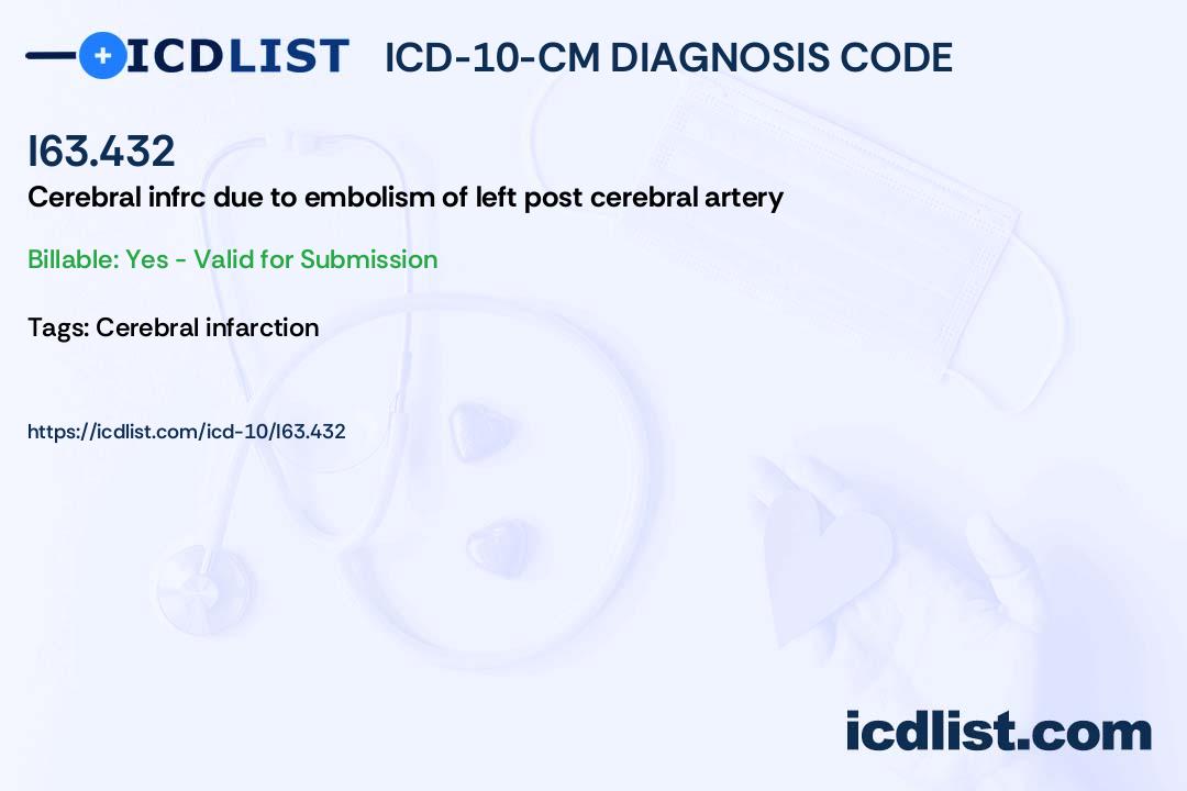 ICD-10-CM Diagnosis Code I63.432 - Cerebral infarction due to embolism