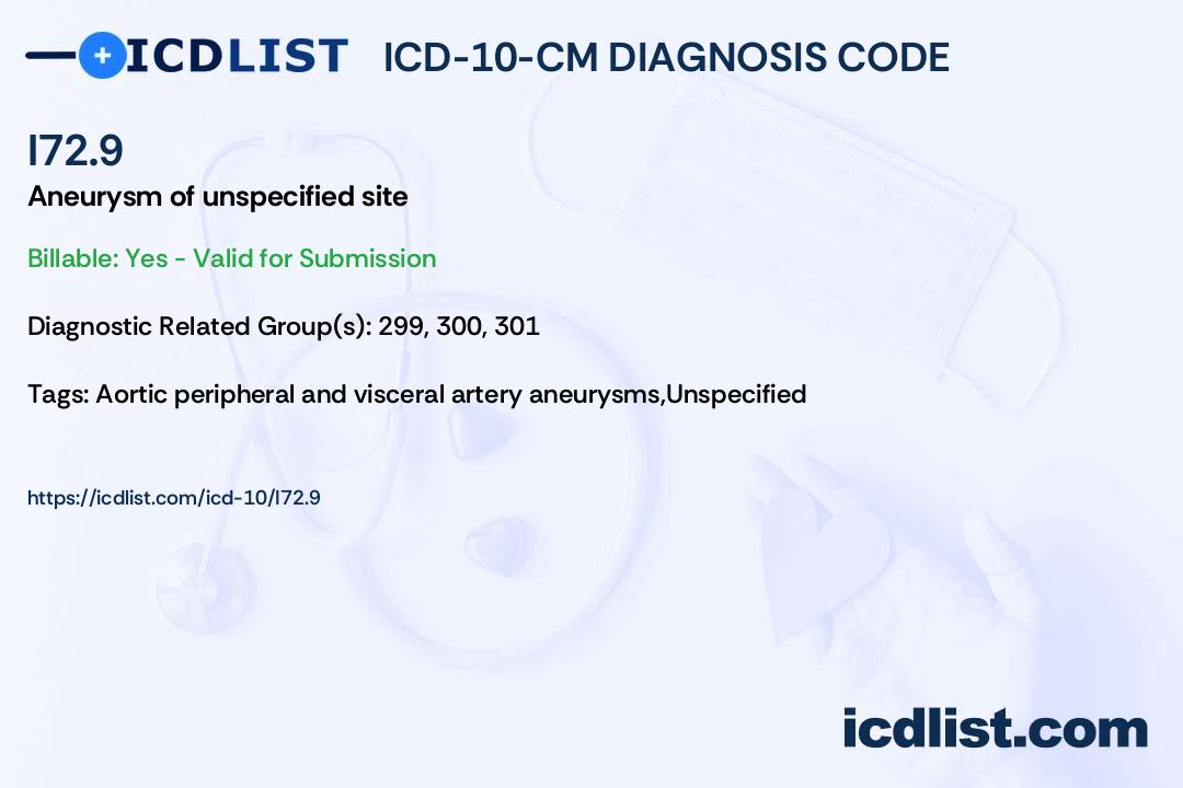 ICD-10-CM Diagnosis Code I72.9 - Aneurysm of unspecified site