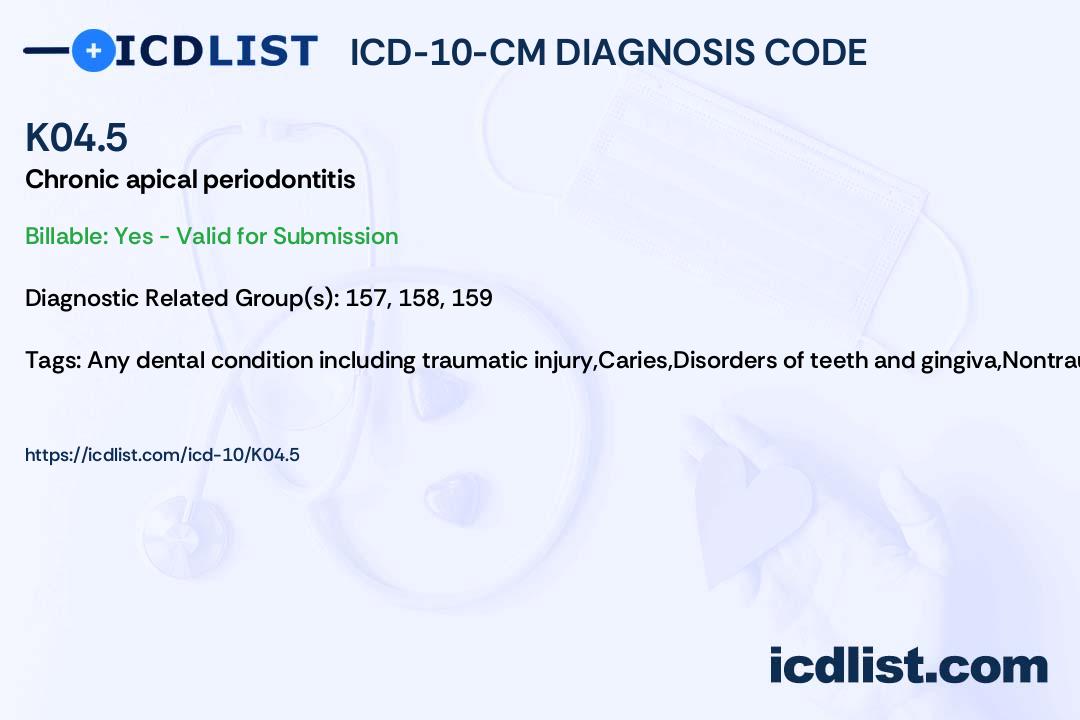 K05 ICD-10-CM Diagnosis Code K04.5 - Chronic apical periodontitis