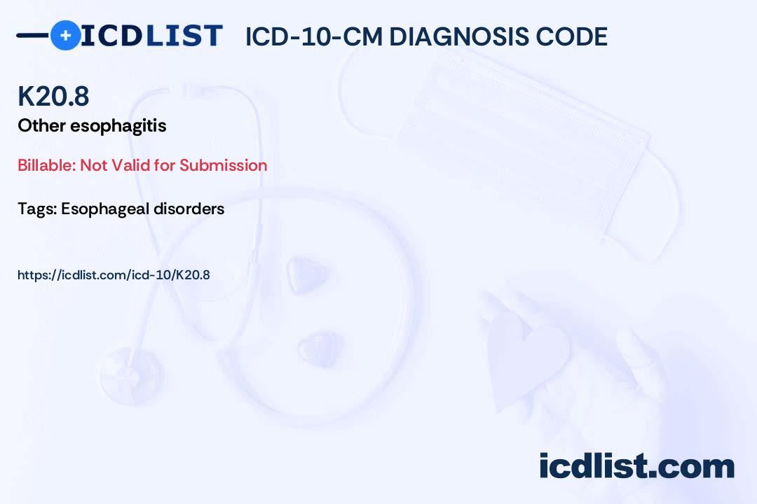 ICD 10 CM Diagnosis Code K20 8 Other Esophagitis icd-10-cm-diagnosis-code-k20-8-other-esophagitis