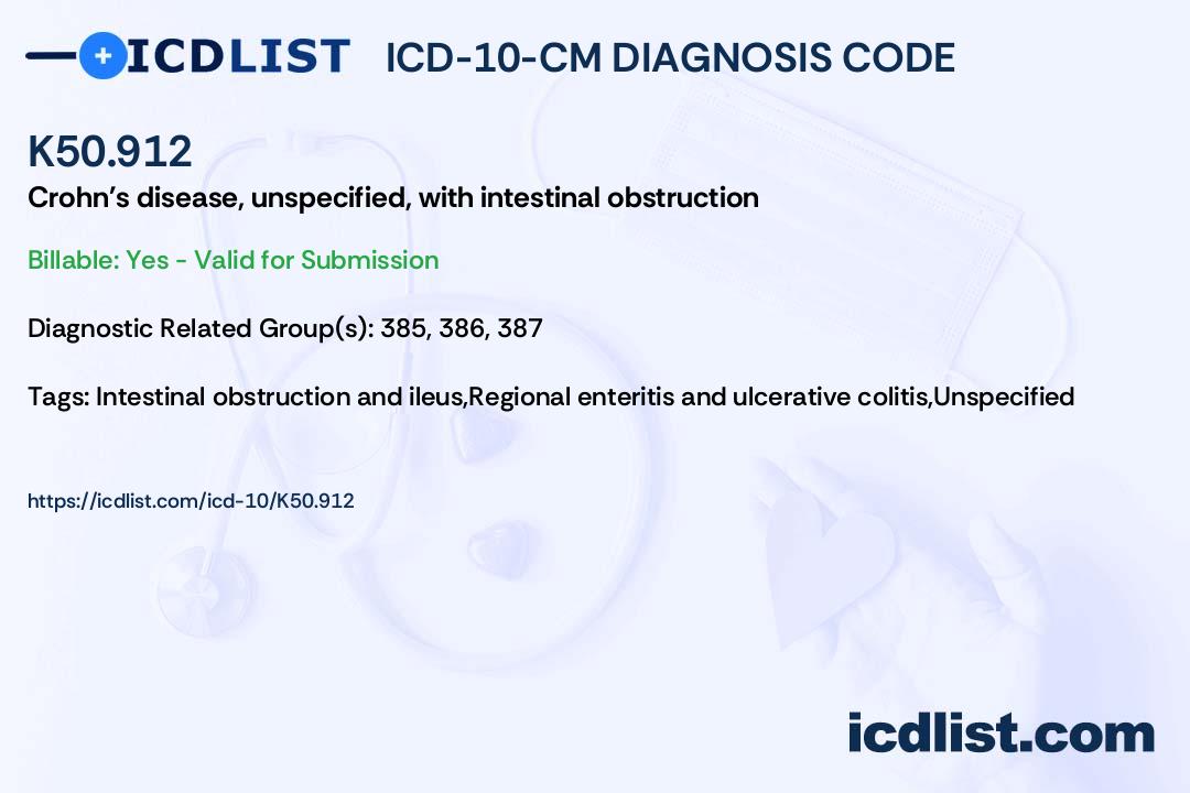 ICD10CM Diagnosis Code K50.912 Crohn's disease, unspecified, with