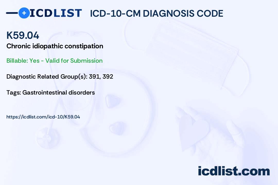 ICD-10-CM Diagnosis Code K59.04 - Chronic idiopathic constipation