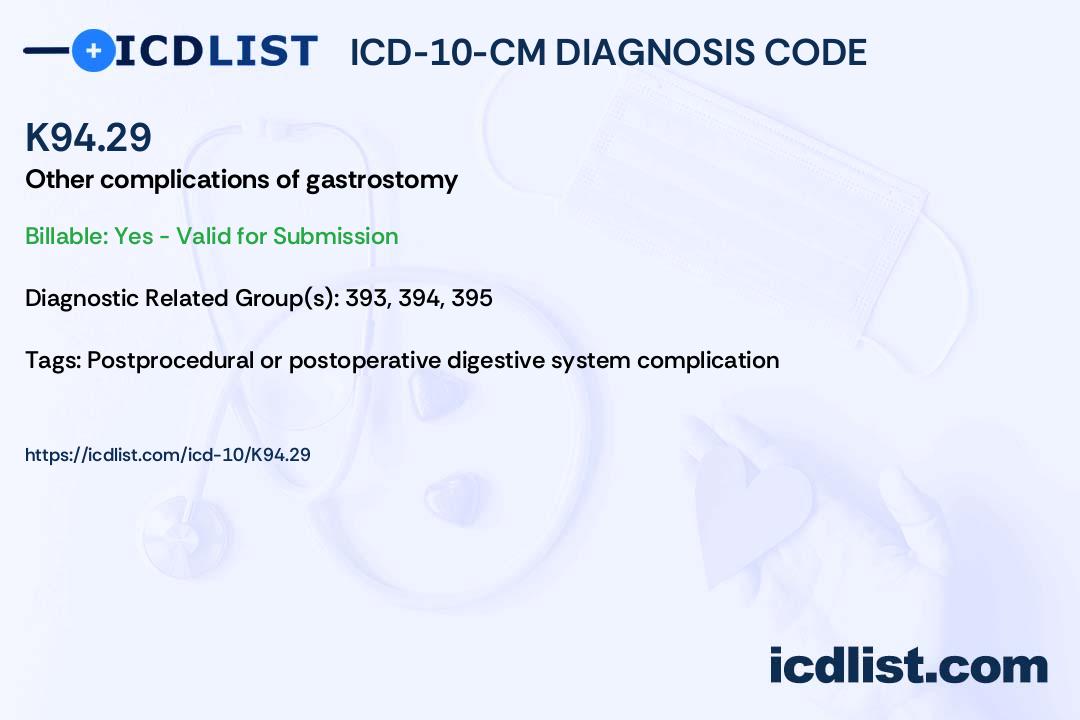 ICD10CM Diagnosis Code K94.29 Other complications of gastrostomy