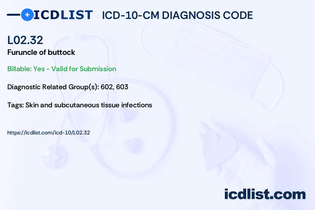 ICD-10-CM Diagnosis Code L02.32 - Furuncle of buttock