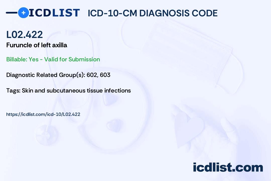 L02.422 ICD-10-CM 2027: Furuncle of left axilla