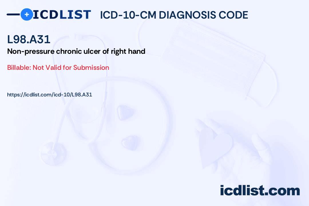 ICD-10-CM Diagnosis Code L98.A31 - Non-pressure chronic ulcer of right hand