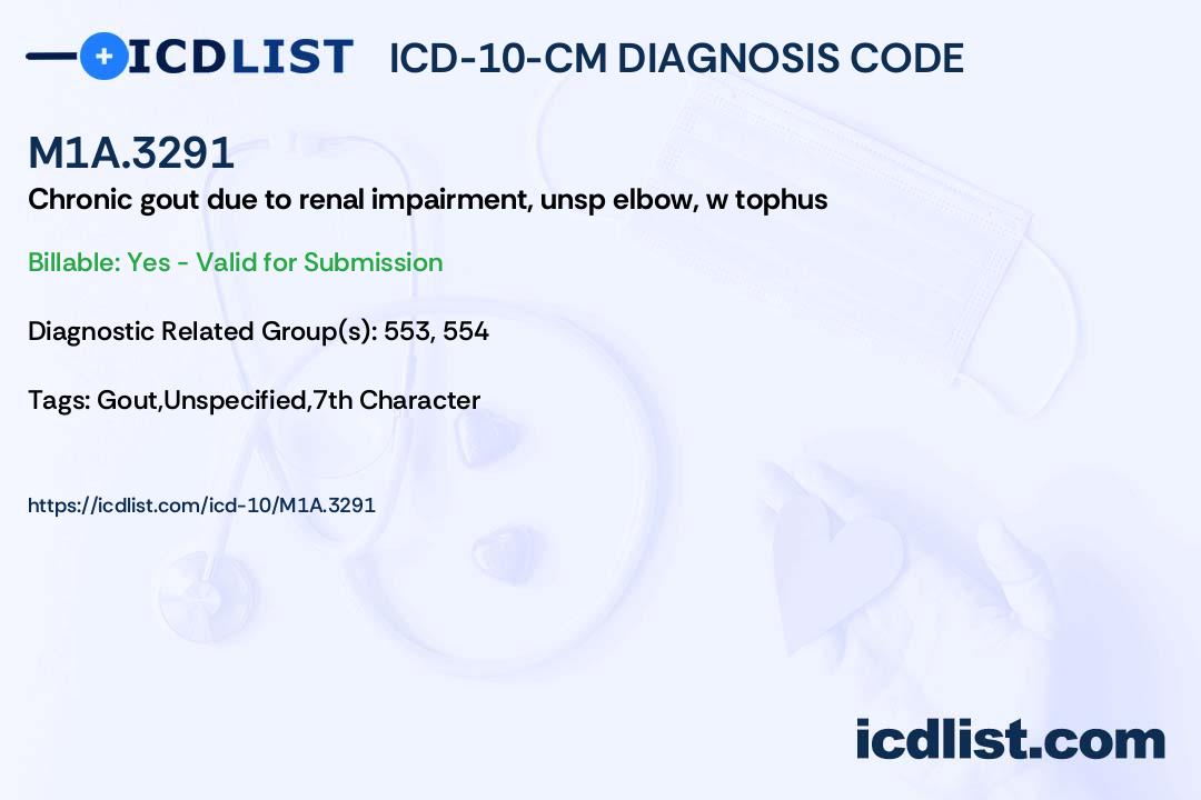 ICD10CM Diagnosis Code M1A.3291 Chronic gout due to renal