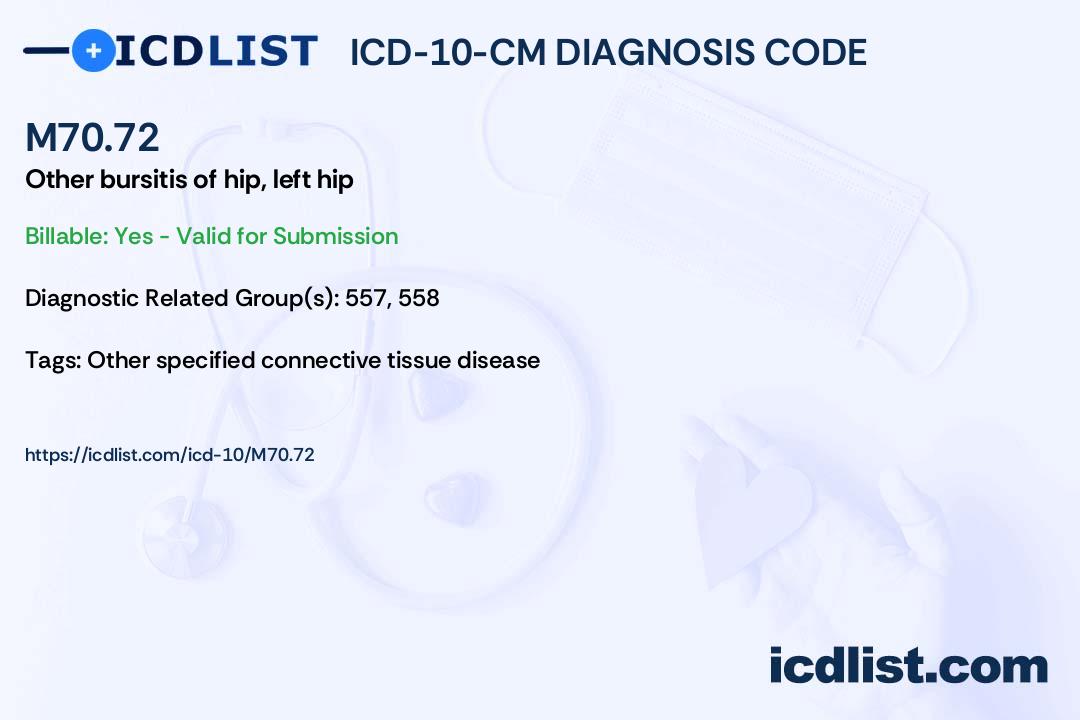 ICD10CM Diagnosis Code M70.72 Other bursitis of hip, left hip