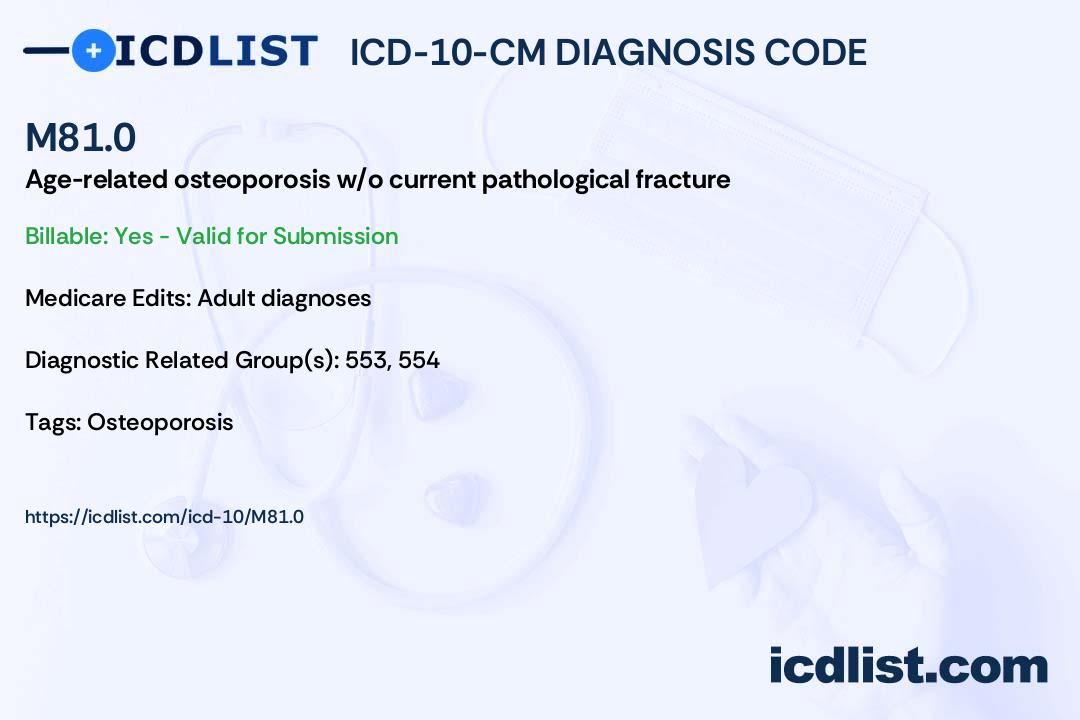 ICD-10-CM Diagnosis Code M81.0 - Age-related osteoporosis without 